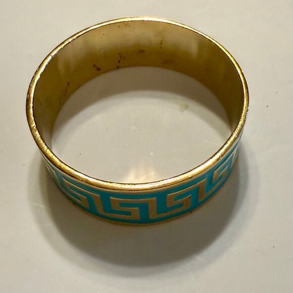 🎉HP!🎉 Lisa Stewart Greek Key Turquoise & Gold Bangle Bracelet - Picture 4 of 9